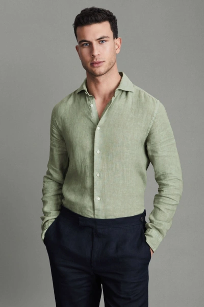 Reiss Pistachio Ruban Linen Button-through Shirt