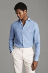 Reiss Ruban - Sky Blue Linen Button-through Shirt, Xxl