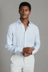 Reiss Ruban - Soft Blue Fine Stripe Linen Button-through Shirt, S