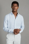 Reiss Soft Blue Fine Stripe Linen Button-through Shirt