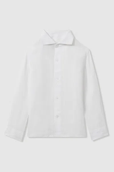 Reiss Kids' Ruban - White Linen Cutaway Collar Shirt, Uk 13-14 Yrs