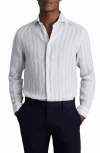 Reiss Ruban Linen Button-up Shirt In Sage/ White Stripe
