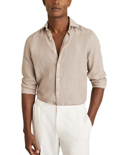 Reiss Ruban Long Sleeve Button Front Linen Shirt In Neutral