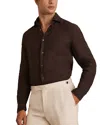 Reiss Ruban Long Sleeve Button Front Linen Shirt In Dark Brown