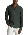 Reiss Ruban Long Sleeve Button Front Linen Shirt In Dark Green