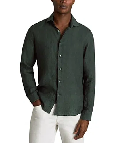 Reiss Ruban - Dark Green Linen Button-through Shirt, M