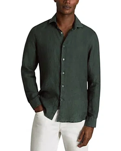 Reiss Ruban - Dark Green Linen Button-through Shirt, Xl