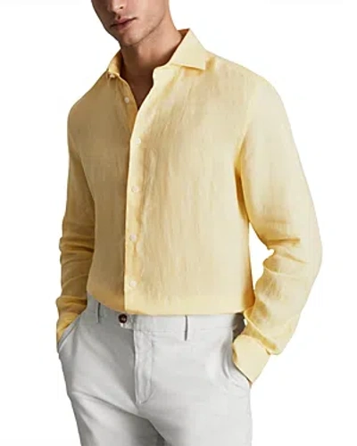 Reiss Ruban - Melon Linen Button-through Shirt, M