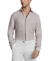 Reiss Ruban Long Sleeve Button Front Linen Shirt In Oatmeal Puppyto
