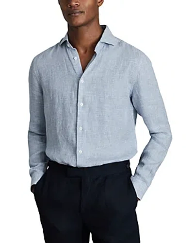 Reiss Ruban Long Sleeve Button Front Linen Shirt In Soft Blue 2