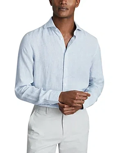 Reiss Ruban Long Sleeve Button Front Linen Shirt In Soft Blue