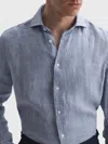 Reiss Ruban Slim Fit Linen Puppytooth Shirt In Blue Stripe