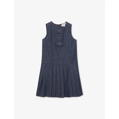 Reiss Kids' Ruby Bow-embellished Denim Dress 3-9 In Blue