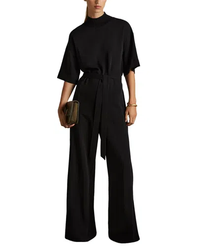 Reiss Ruby Woven Rib Trim Jumpsuit In Black