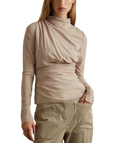 Reiss Ruched Mock Neck Top In Blush