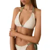 Reiss Womens White Green Rue Triangle Bikini Top In White