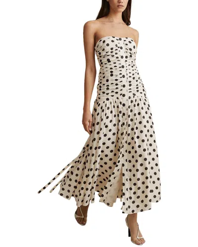 Reiss Rue Linen-blend Polka Dot Dress In Neutral