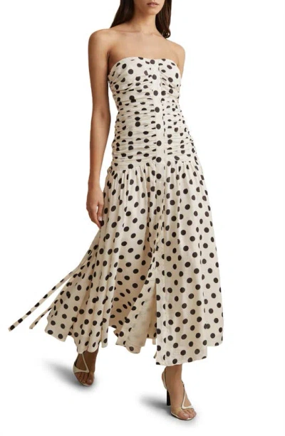 Reiss Rue Strapless Polka Dot Dress In White/black