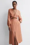 Reiss Rust Linen High Rise Skirt