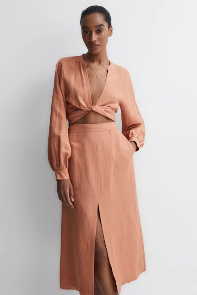 Reiss Rust Linen High Rise Skirt