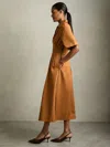 Reiss Aubrey Pleated A-line Cotton Midi Shirtdress In Brown