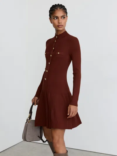 Reiss Rust Erin Rib-knit Half-button Mini Dress In Red