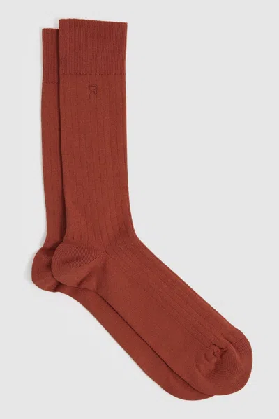 Reiss Rust Orange Cotton-blend Logo-embroidered Socks