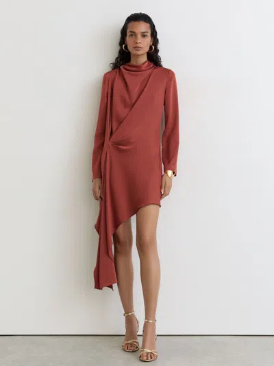 Reiss Rust Orange Draped Long-sleeve Mini Dress