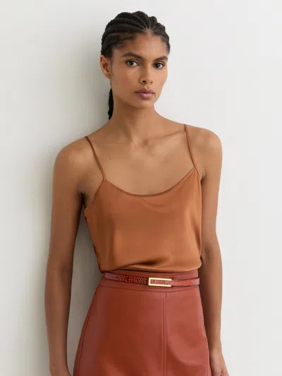 Reiss Rust Orange Silk Cami Top In Brown