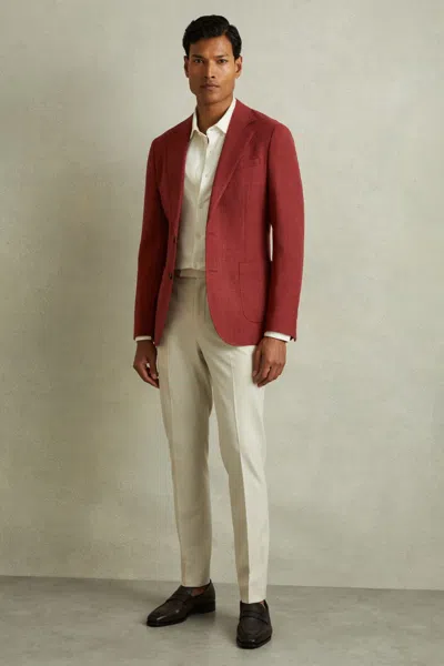 Reiss Rust Red Attire Slim Fit Textured Wool Blend Single Breasted Blazer In Rust Red