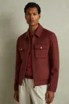 Reiss Rust Red Zip-through Trucker Jacket With Wool