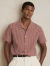 Reiss Rust Red/white Textured-stripe Cuban-collar Shirt In Multi
