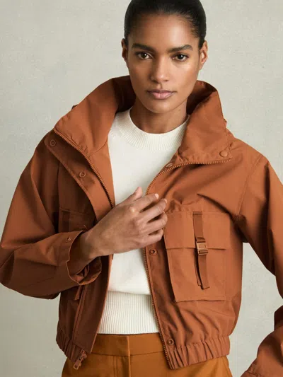 Reiss Rust Technical Hooded Utility Jacket In Brown