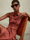 Reiss Rust Viscose-linen Belted Midi Dress