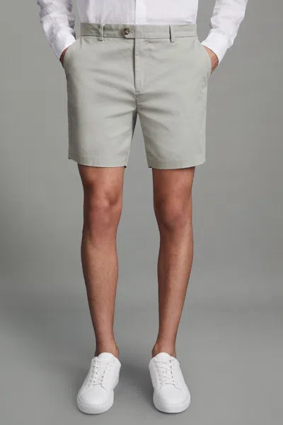 Reiss S - Soft Sage Wicket S Modern Fit Cotton Blend Chino Shorts, Uk 28 S
