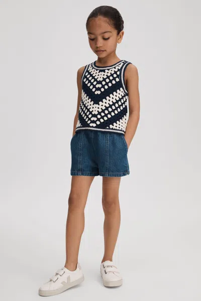Reiss Sabrina - Ivory Crochet Cotton Crew Neck Vest, Age 5-6 Years