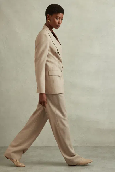 Reiss Neutral Petite Wool Double Breasted Suit Blazer In Neutral