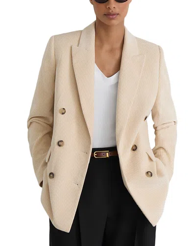 Reiss Sadie Cotton Double Breasted Blazer In Neutral