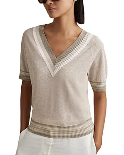 Reiss Sadie V Neck Cricket Sweater In Neutral