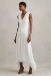 Reiss Ivory Ruched Bodycon Midi Dress