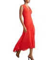 Reiss Coral Saffy Ruched Bodycon Midi Dress In Red