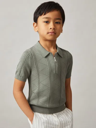 REISS REISS SAGE SPEY 3-9 YRS HALF-ZIP POINTELLE POLO SHIRT