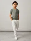 Reiss Sage 9-13 Yrs Half-zip Pointelle Polo Shirt In Green