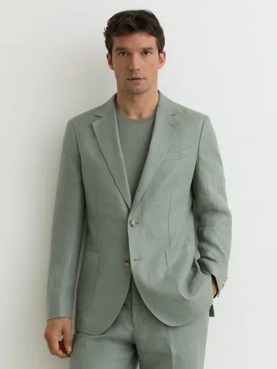 Reiss Sage Atlantic Linen-twill Single-breasted Tailored-fit Blazer In Green