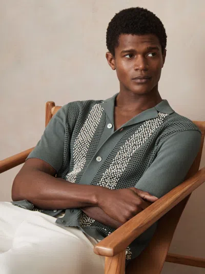 Reiss Sage | Ché Beaded Crochet Shirt In Green