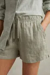 Reiss Cleo Garment Dyed Linen Short In Sage