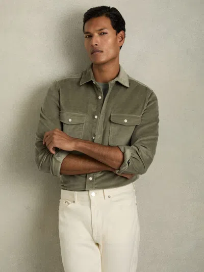 Reiss Sage Cotton-blend Corduroy Overshirt In Green