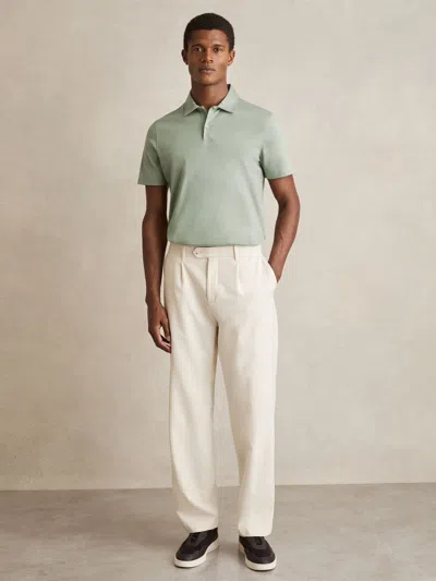 Reiss Sage Cotton Short-sleeve Polo Shirt In Green