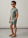 Reiss Sage Green 3-9 Yrs Cotton Textured Piped Shorts