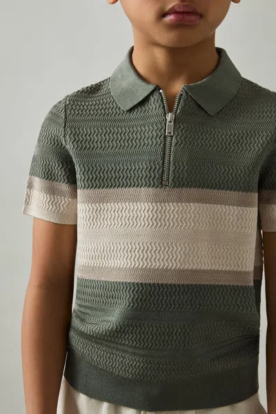 Reiss Sage Green 9-13 Yrs Textured Colour-block Polo Shirt